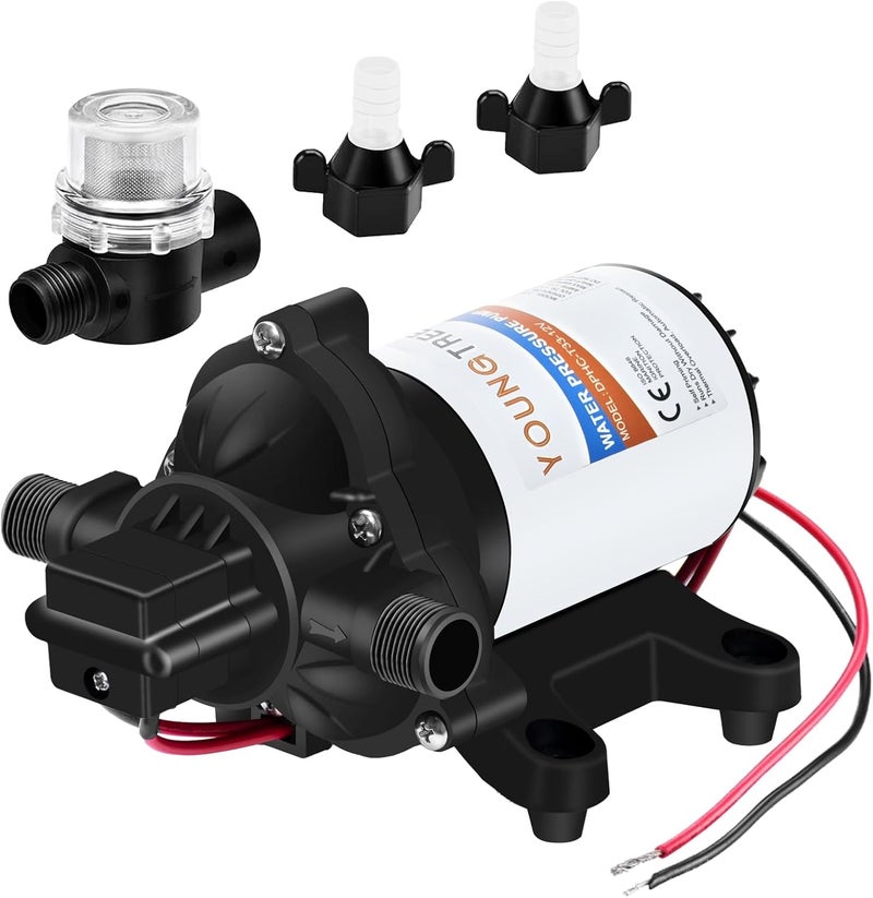 YoungTree 12V DC RV Water Diaphragm Pump 3.5 GPM 45PSI, 12Volt Self-Priming Fresh Water Pressure Pump with Pressure Switch for RV Camper Boat Home Off-Grid - Image 1